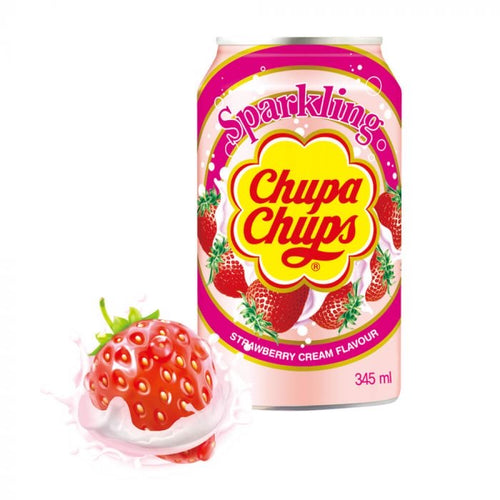CHUPA CHUPS SPARKLING STRAWBERRY CREAM FLAVOUR CAN 345ml - MikesSweetStop